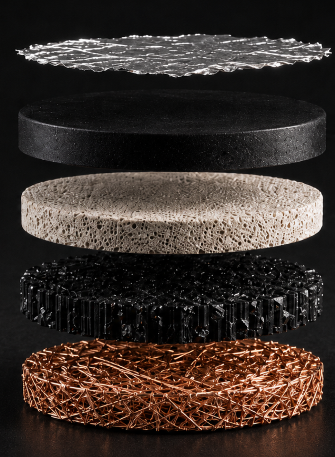 Exploded material study showing the five documented Peace Puck layers