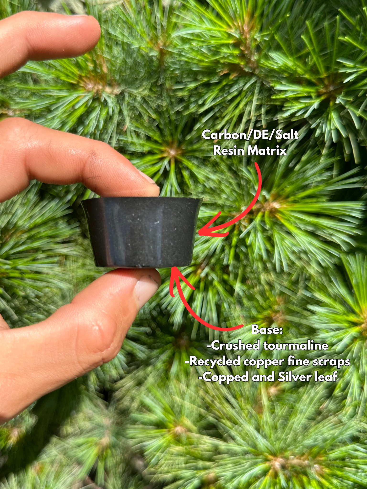 Authentic Peace Puck held between fingers in a natural setting